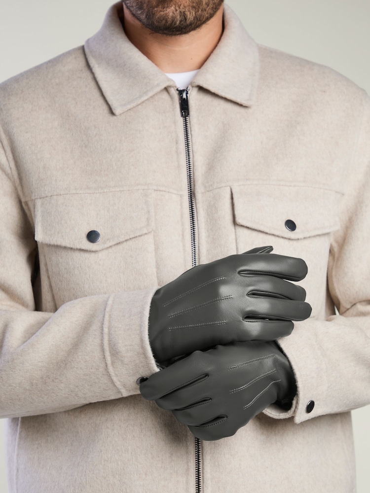 Totes Grey 3 Point Leather Water Repellent Smartouch Gloves - Image 1 of 5 Totes Grey 3 Point Leather Water Repellent Smartouch Gloves - Image 1 of 5