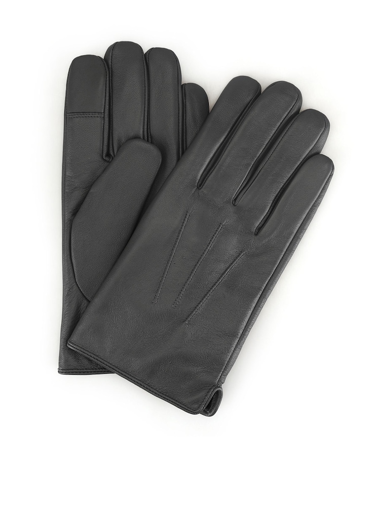 Totes Grey 3 Point Leather Water Repellent Smartouch Gloves - Image 2 of 5 Totes Grey 3 Point Leather Water Repellent Smartouch Gloves - Image 2 of 5