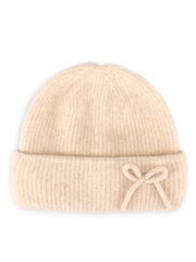 Totes Natural Wool Blend Knitted Beanie Hat with Bow - Image 2 of 3
