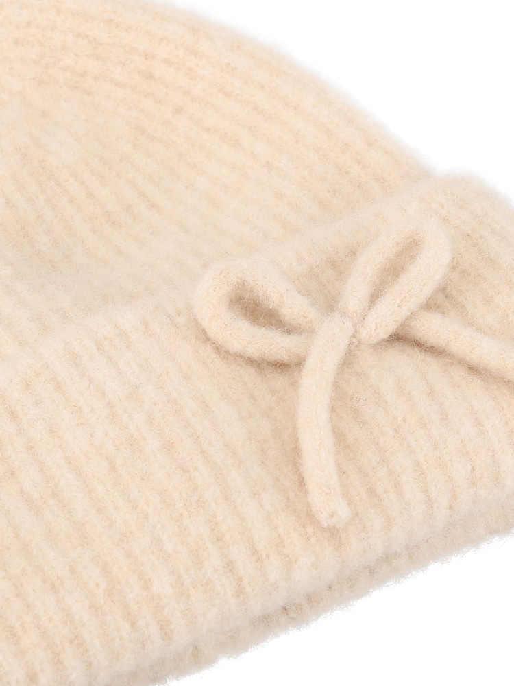 Totes Natural Wool Blend Knitted Beanie Hat with Bow - Image 3 of 3 Totes Natural Wool Blend Knitted Beanie Hat with Bow - Image 3 of 3