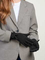 Totes Black Wool Blend Knitted Gloves with Bow - Image 1 of 5