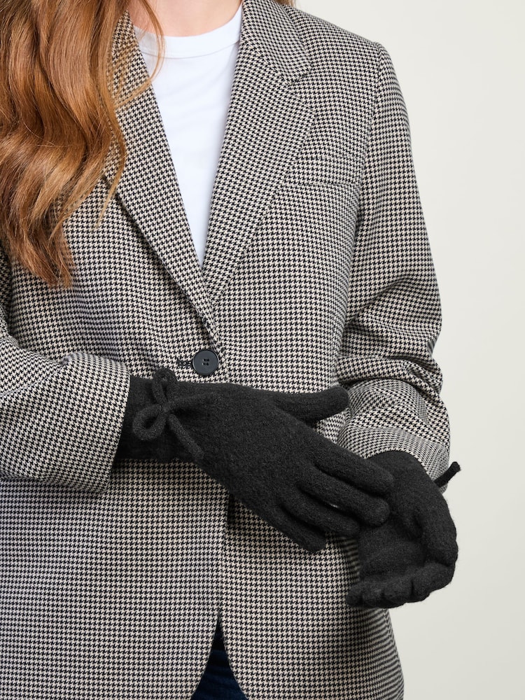 Totes Black Wool Blend Knitted Gloves with Bow - Image 1 of 5