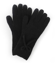 Totes Black Wool Blend Knitted Gloves with Bow - Image 2 of 5