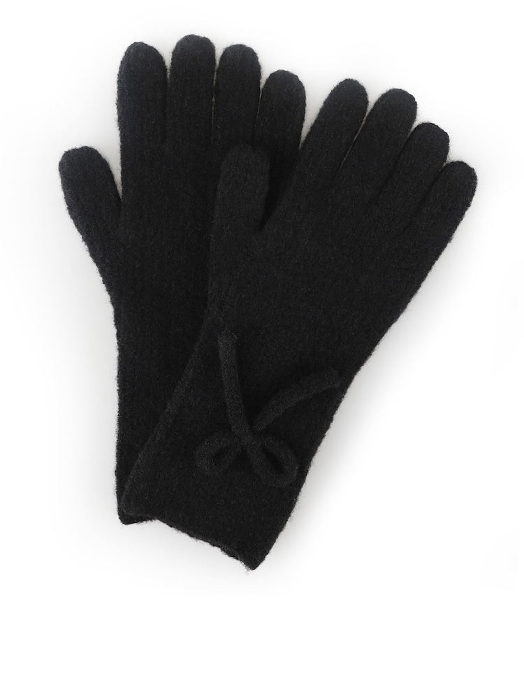 Totes Black Wool Blend Knitted Gloves with Bow - Image 2 of 5