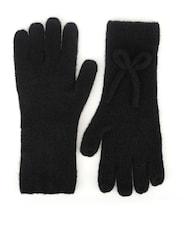 Totes Black Wool Blend Knitted Gloves with Bow - Image 3 of 5