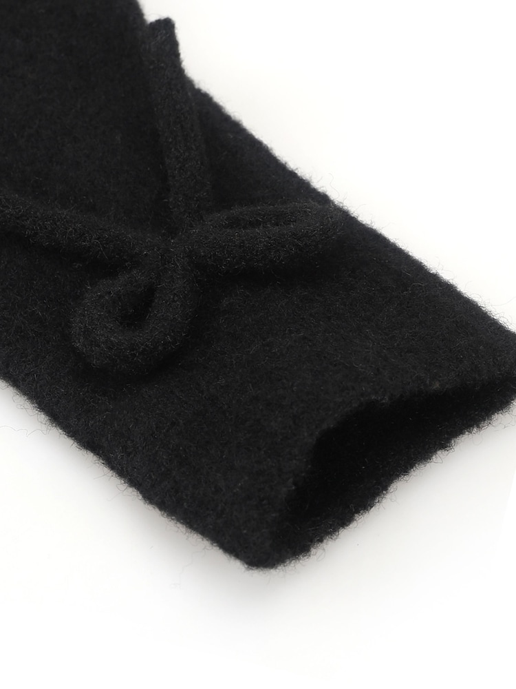 Totes Black Wool Blend Knitted Gloves with Bow - Image 5 of 5