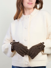 Totes Brown Wool Blend Knitted Gloves with Bow - Image 1 of 5