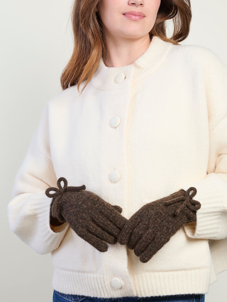 Totes Brown Wool Blend Knitted Gloves with Bow - Image 1 of 5