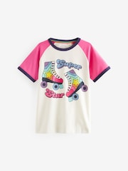 Little Bird by Jools Oliver Ecru/Pink Short Sleeve Raglan Colourful 100% Cotton T-Shirt - Image 1 of 6