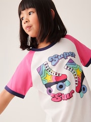 Little Bird by Jools Oliver Ecru/Pink Short Sleeve Raglan Colourful 100% Cotton T-Shirt - Image 4 of 6