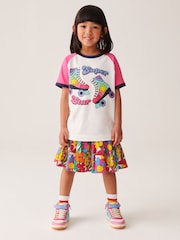 Little Bird by Jools Oliver Ecru/Pink Short Sleeve Raglan Colourful 100% Cotton T-Shirt - Image 5 of 6