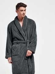 Slate Grey Fleece Dressing Gown - Image 1 of 6
