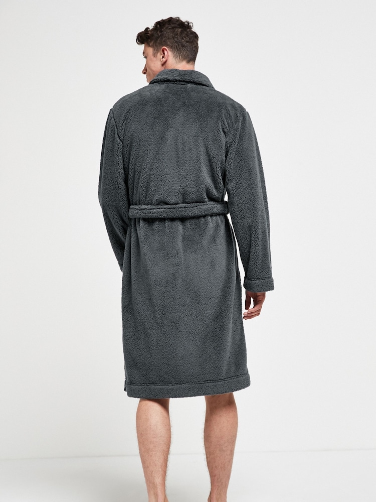 Slate Grey Fleece Dressing Gown - Image 2 of 6
