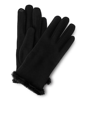 Totes Black Thermal Gloves with Faux Fur Trim and Smartouch - Image 2 of 5