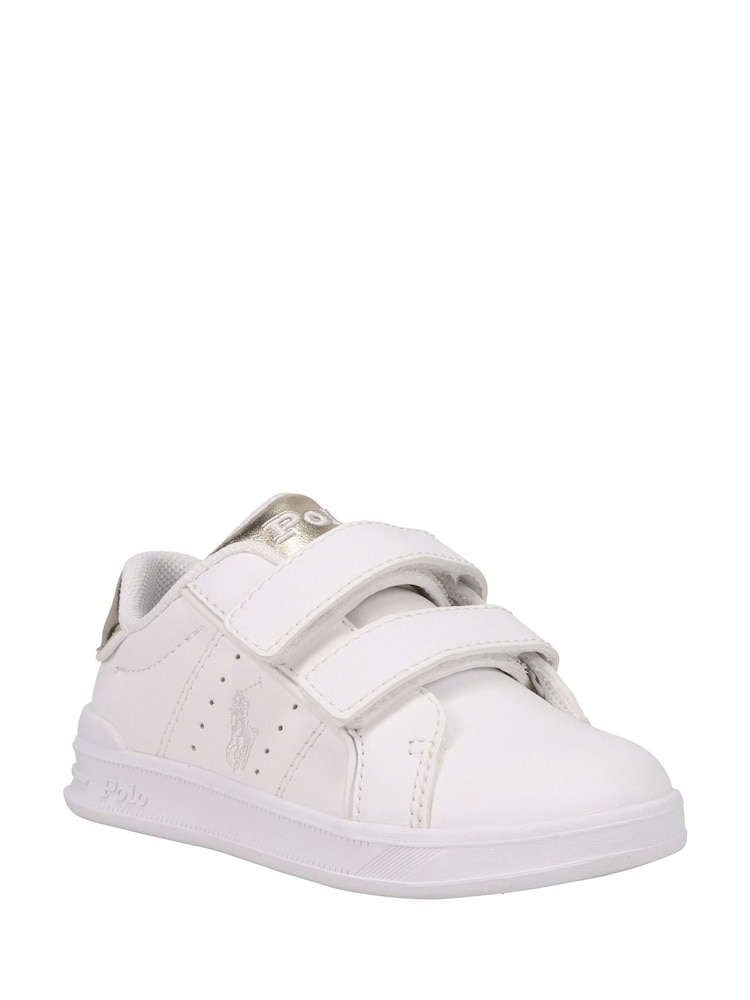 Polo Ralph Lauren White/Pink Heritage Court III Velcro Strap Trainers - Image 1 of 3