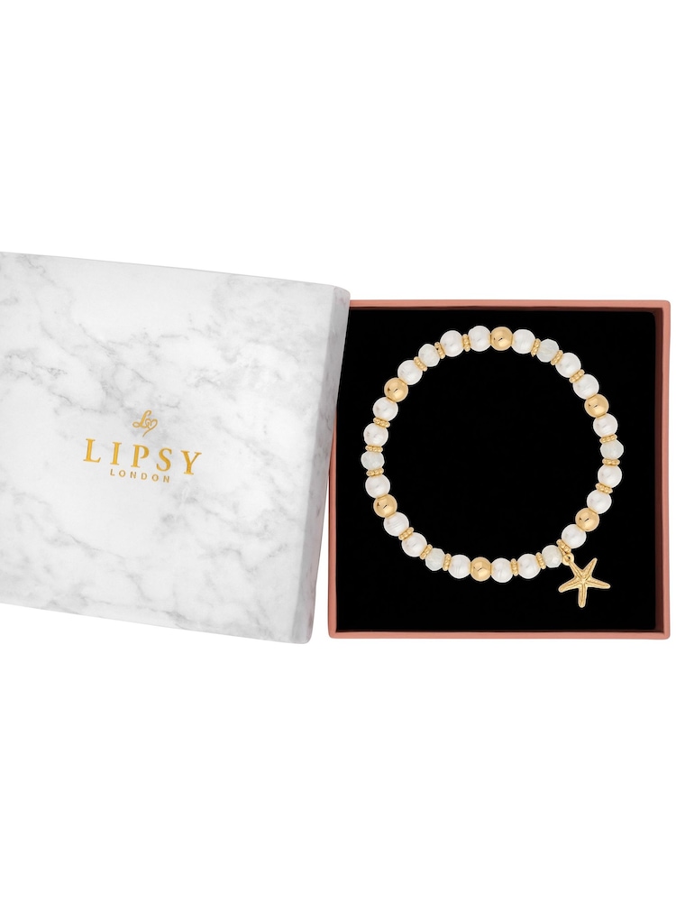 Lipsy Jewellery Gold Tone Beaded Charm Gift Boxed Coastal Bracelet - Image 1 of 2