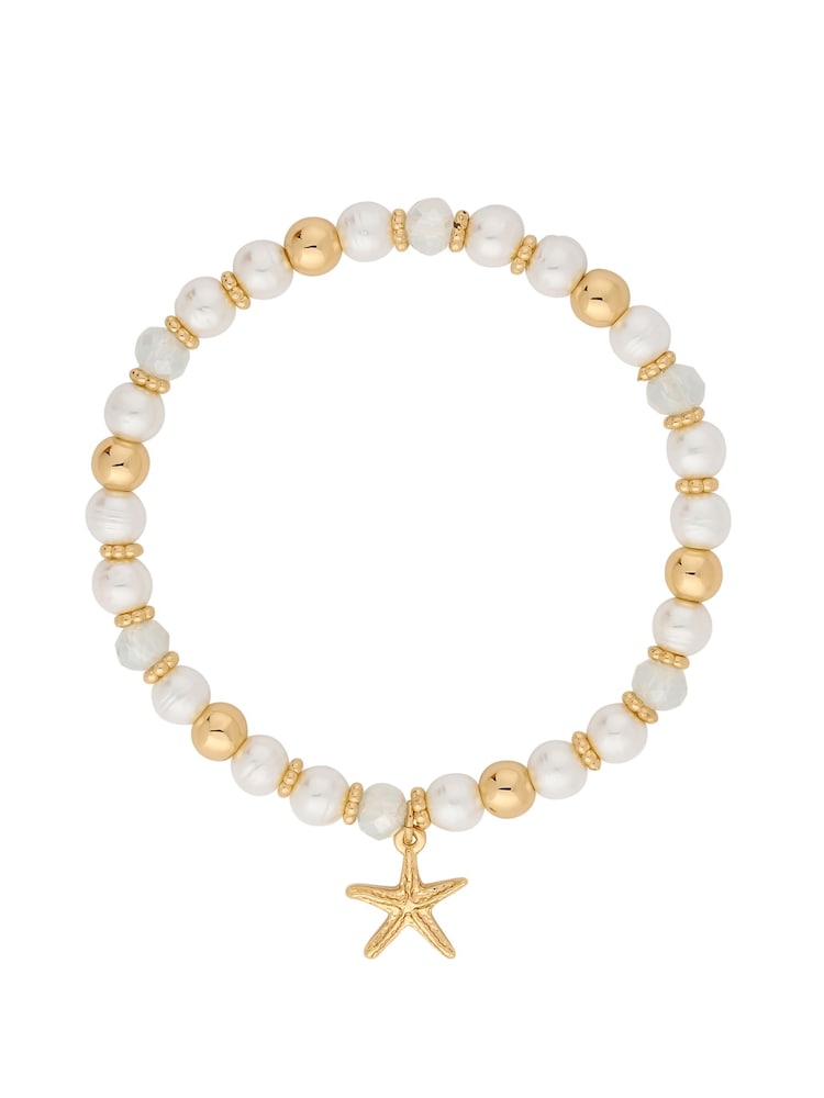 Lipsy Jewellery Gold Tone Beaded Charm Gift Boxed Coastal Bracelet - Image 2 of 2