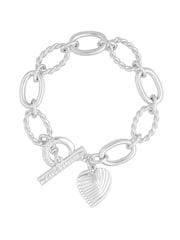 Lipsy Jewellery Silver Tone Textured Heart Charm T-Bar Gift Boxed Bracelet - Image 1 of 3