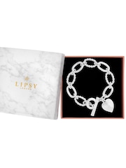 Lipsy Jewellery Silver Tone Textured Heart Charm T-Bar Gift Boxed Bracelet - Image 2 of 3