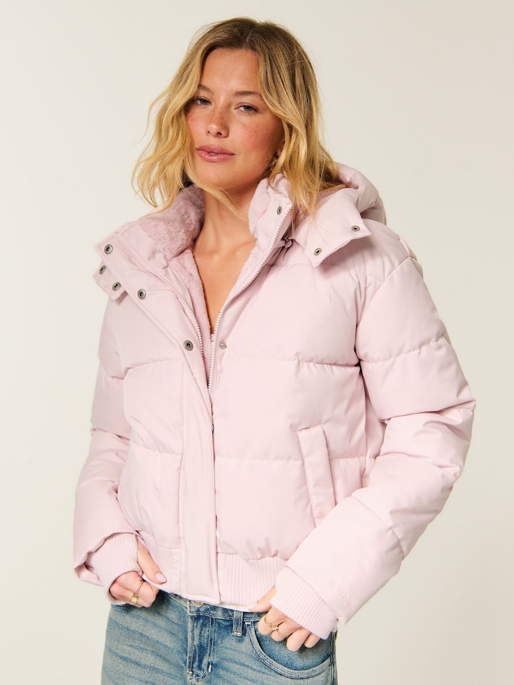 Hollister Purple Feel Good Hooded Puffer Coat - Image 1 of 5