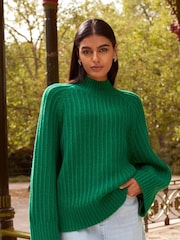 Bright Green Stitch Detail High Neck Long Sleeve Jumper - Image 1 of 6