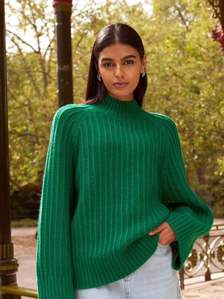 Bright Green Stitch Detail High Neck Long Sleeve Jumper - Image 1 of 6