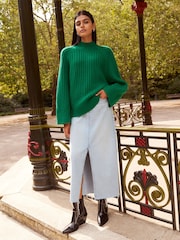 Bright Green Stitch Detail High Neck Long Sleeve Jumper - Image 2 of 6