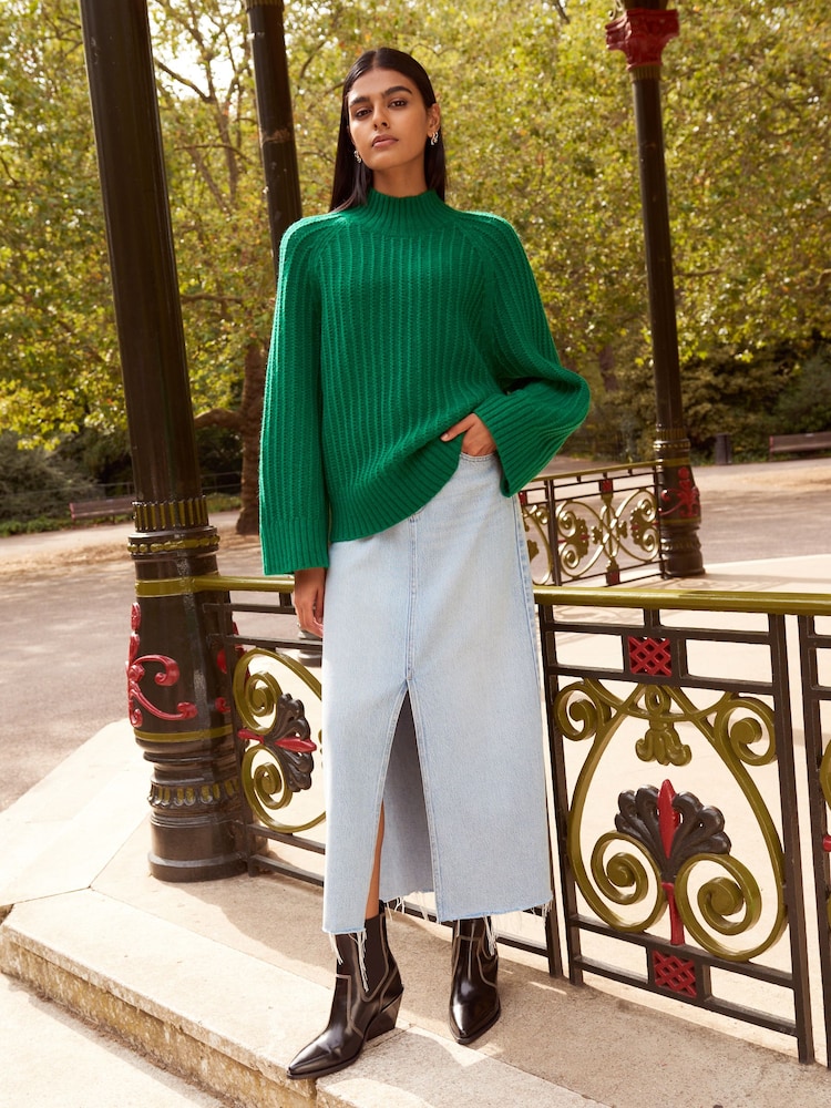 Bright Green Stitch Detail High Neck Long Sleeve Jumper - Image 2 of 6
