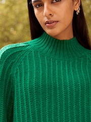 Bright Green Stitch Detail High Neck Long Sleeve Jumper - Image 4 of 6