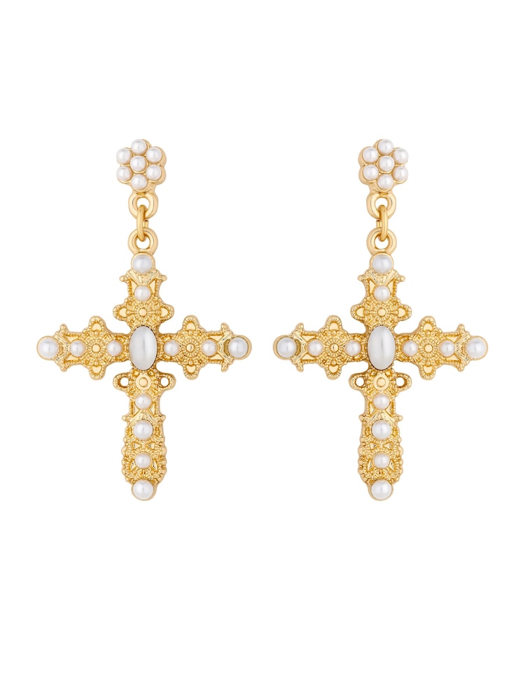 Lipsy Jewellery Gold Tone Cross Earrings - Image 1 of 3