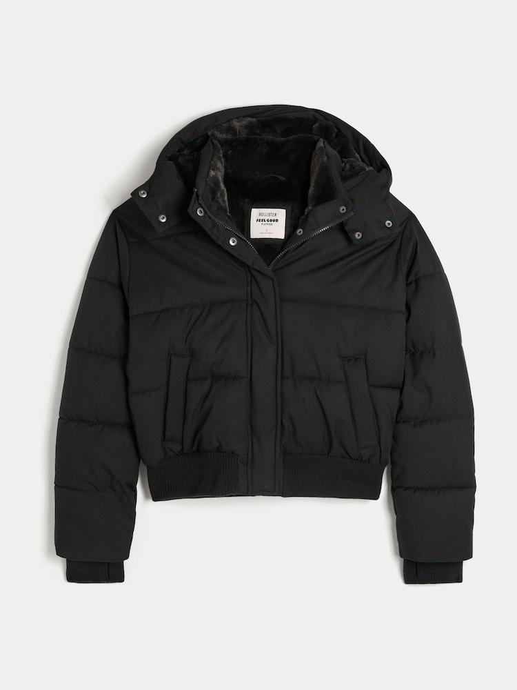 Hollister Black Feel Good Hooded Puffer Coat - Image 5 of 5