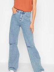 Long Tall Sally Blue Ripped Knee Wide Leg Jeans - Image 1 of 4