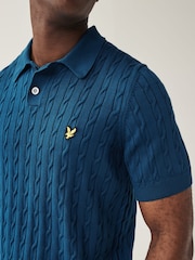 Lyle & Scott Blue Cable Knitted Polo Shirt - Image 2 of 4