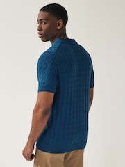 Lyle & Scott Blue Cable Knitted Polo Shirt - Image 3 of 4