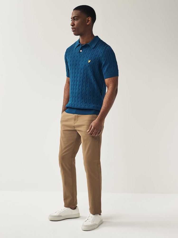 Lyle & Scott Blue Cable Knitted Polo Shirt - Image 4 of 4