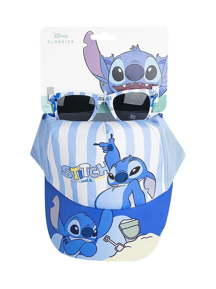 Peers Hardy Blue Disney Stitch Striped Cap and Sunglasses Set - Image 1 of 5 Peers Hardy Blue Disney Stitch Striped Cap and Sunglasses Set - Image 1 of 5