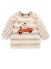 Purebaby Brown Flying Car Striped Longsleeve Thick T-Shirt - Image 3 of 5