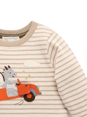 Purebaby Brown Flying Car Striped Longsleeve Thick T-Shirt - Image 4 of 5