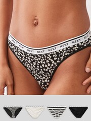 White/Black Printed High Leg Cotton Rich Logo Knickers 4 Pack - Image 1 of 10
