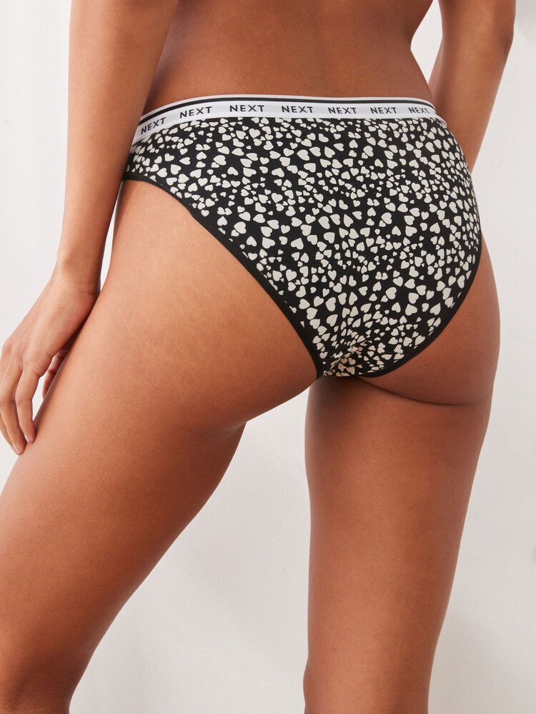 White/Black Printed High Leg Cotton Rich Logo Knickers 4 Pack - Image 3 of 10