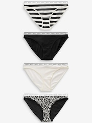 White/Black Printed High Leg Cotton Rich Logo Knickers 4 Pack - Image 5 of 10