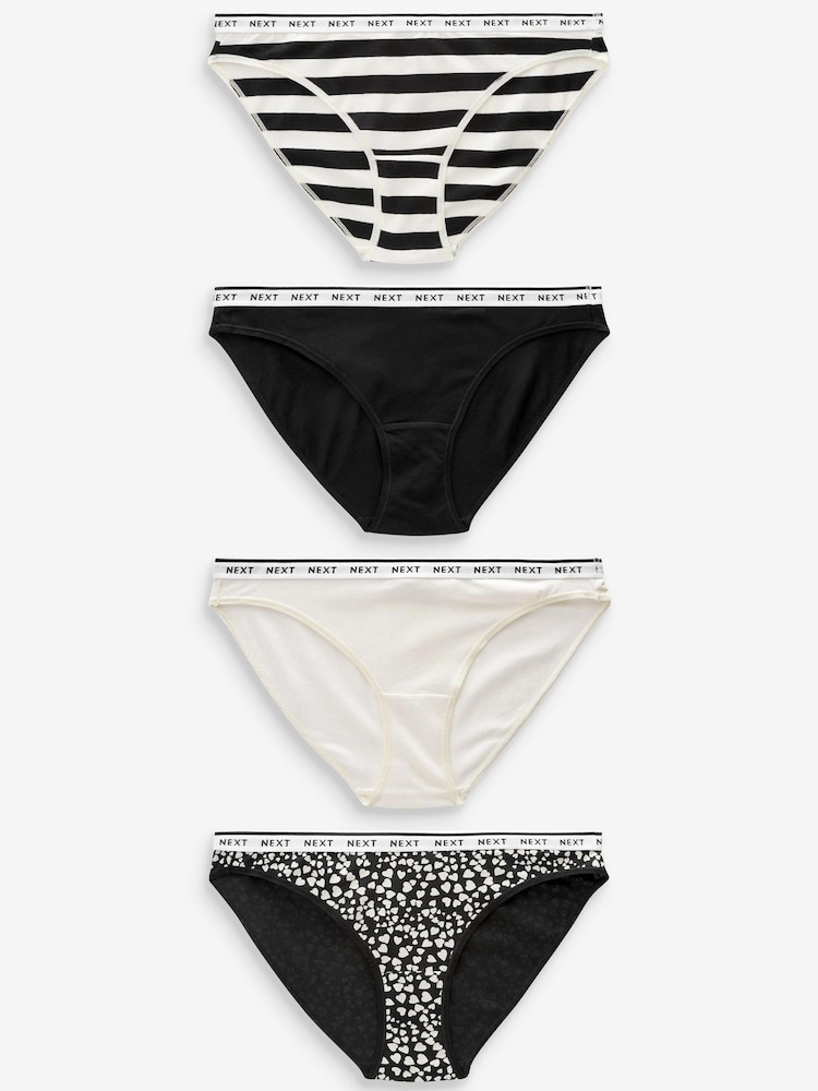 White/Black Printed High Leg Cotton Rich Logo Knickers 4 Pack - Image 5 of 10