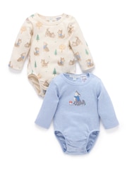 Purebaby Blue Printed Longsleeve Bodysuit 2 Pack - Image 1 of 7