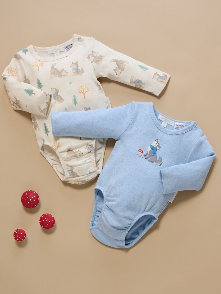 Purebaby Blue Printed Longsleeve Bodysuit 2 Pack - Image 2 of 7 Purebaby Blue Printed Longsleeve Bodysuit 2 Pack - Image 2 of 7
