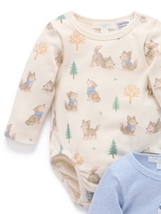 Purebaby Blue Printed Longsleeve Bodysuit 2 Pack - Image 3 of 7