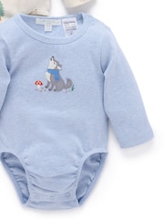 Purebaby Blue Printed Longsleeve Bodysuit 2 Pack - Image 4 of 7