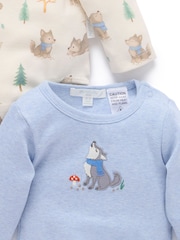 Purebaby Blue Printed Longsleeve Bodysuit 2 Pack - Image 5 of 7