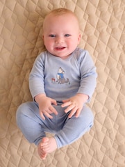 Purebaby Blue Printed Longsleeve Bodysuit 2 Pack - Image 6 of 7
