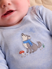 Purebaby Blue Printed Longsleeve Bodysuit 2 Pack - Image 7 of 7