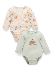 Purebaby Green Printed Longsleeve Bodysuit 2 Pack - Image 1 of 5